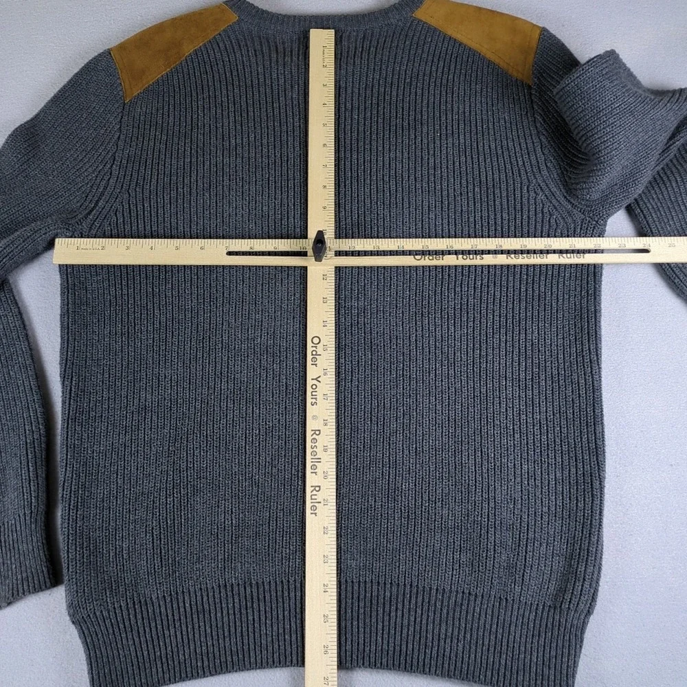 J Crew Woodsman Sweater Mens Large Gray Ribbed Suede Shoulder Patches Retail